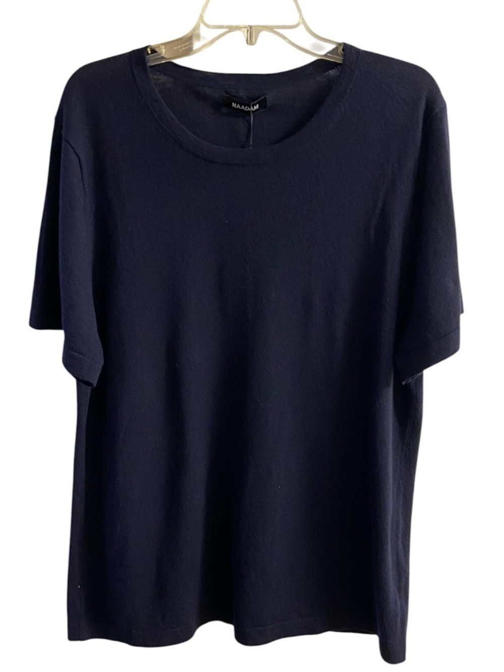 NAADAM Navy Blue Short Sleeve Crewneck Top knit 100% cashmere XL NWT